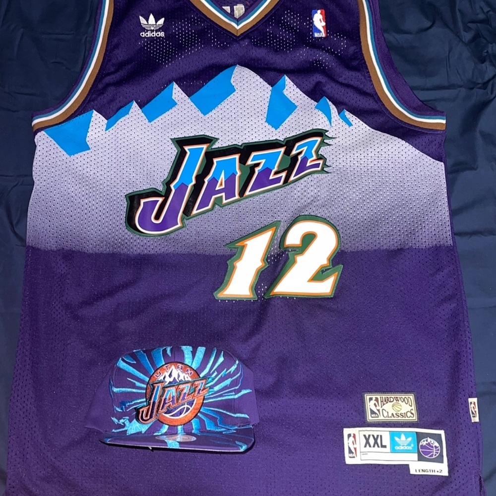 Purple John Stockton adidas jersey snapback shark tooth Utah jazz xl
